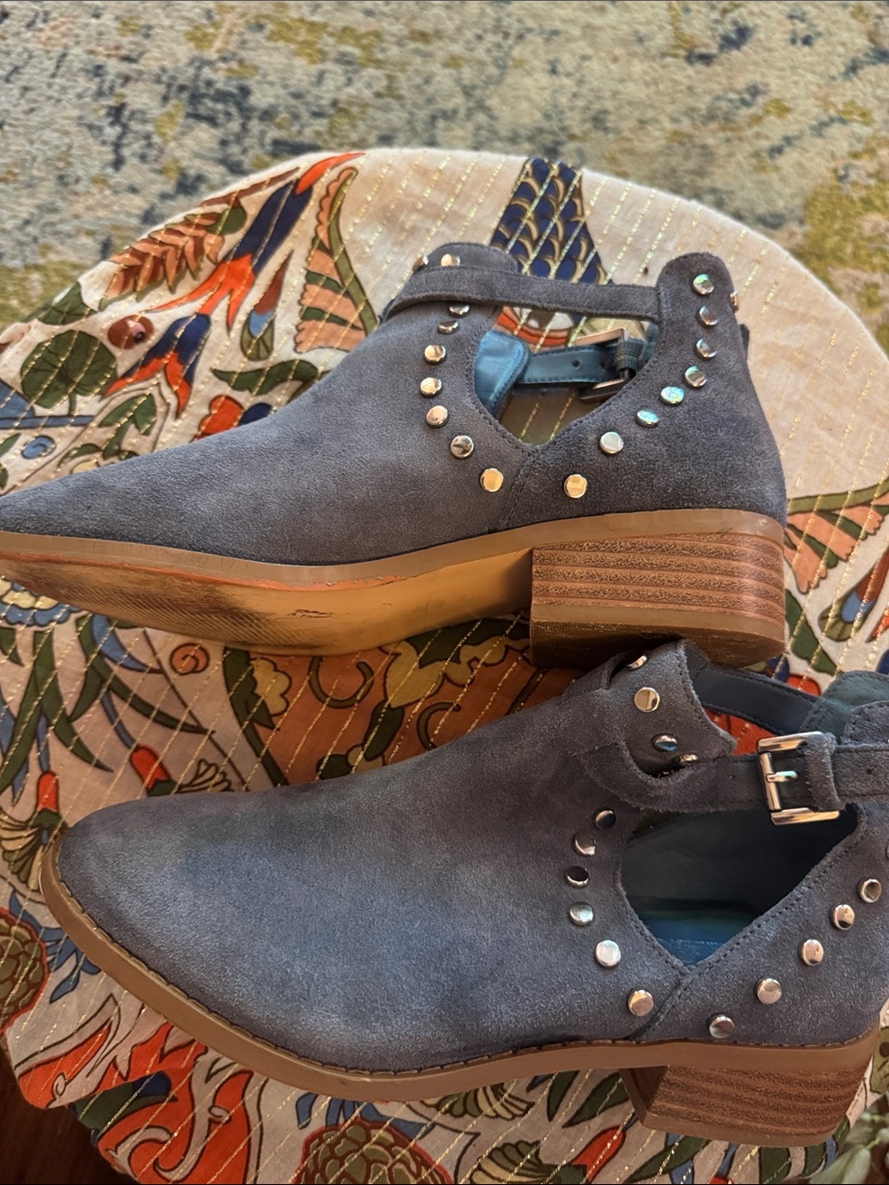 Studded Suede Ankle Boots - Slate Blue